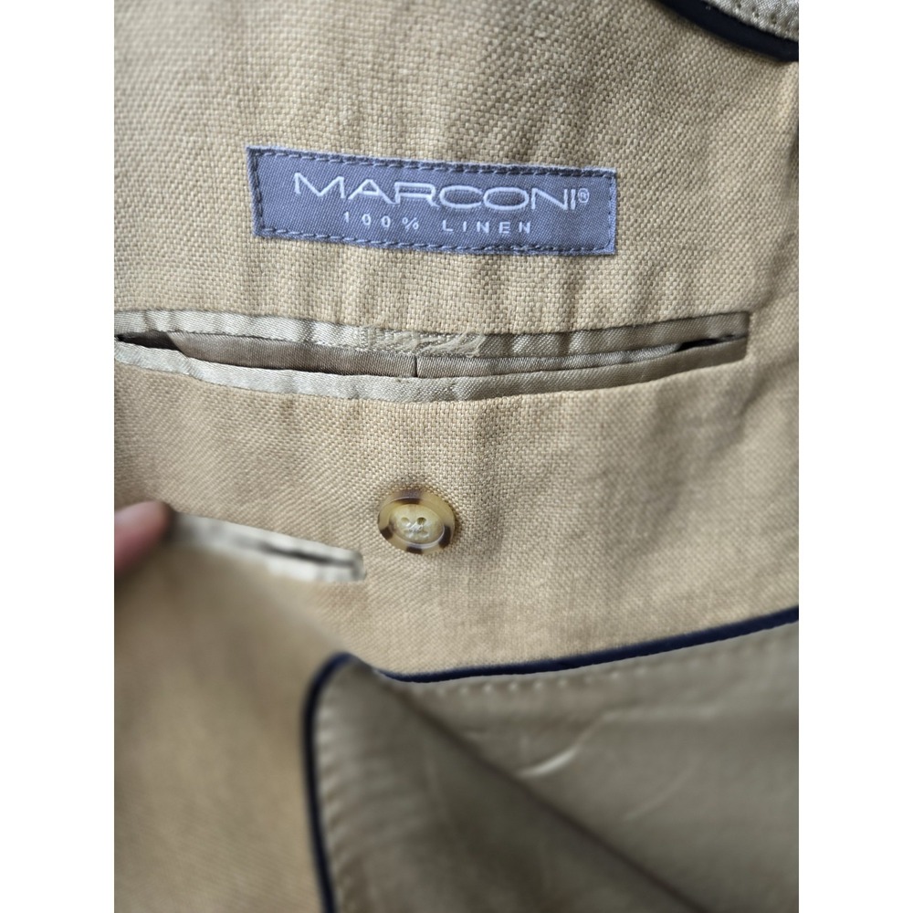 Marconi Men's 100% Linen Khaki Blazer Size L, Small Stain On Right Side Pocket. - Picture 4 of 16